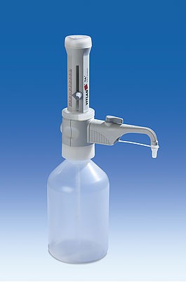 Bottle-top dispenser VITLAB® TA² (platinum-iridium) 1.0 - 10.0 ml, with recirculation valve