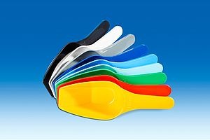 Set of Measuring scoops, 100ml, coloured, PP white, red, grey, black, yellow, blue, green, bright blue, ultramarine (1 item each)