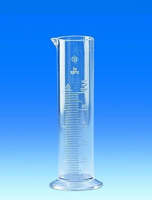 Volumetric cylinder, SAN, class B short form, raised scale, 100 ml