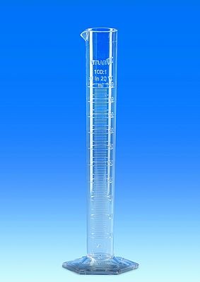 Volumetric cylinder, SAN, class B tall form, raised scale, 250 ml