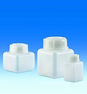 Wide-mouth bottle, PE-HD with screw cap, PP, square, 500 ml