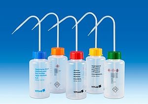 VITsafe safety wash-bottle, wide-mouth PE-LD, GL 45, VENT-CAP wash-bottle cap, PP, Ethyl acetate, 250 ml