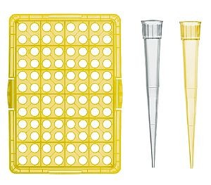Pipette tips, PP, non-sterile, standard  with graduation, yellow, 2 - 200 µl, 1 bag with 1000 tips